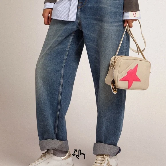 🎄XMAS IN AUG BLOWOUT🎄 🆕Golden Goose Leather Body Glitter Patch Star Bag - Picture 7 of 11